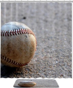 Retro Baseball Game Shower Curtain for Vintage Bathroom 