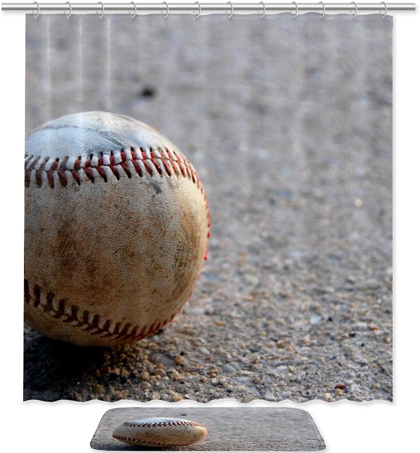 Retro Baseball Game Shower Curtain for Vintage Bathroom
