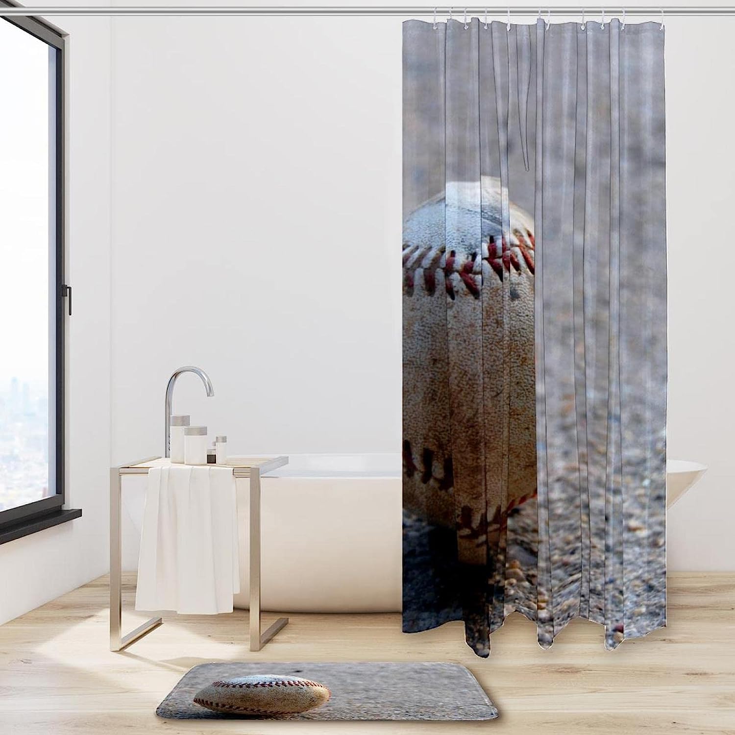 Retro Baseball Game Shower Curtain for Vintage Bathroom