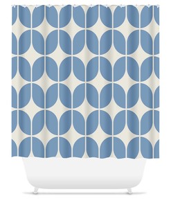 Retro Bath Minimalist Geometric Shower Curtain in Light Blue and Beige with Mid-Century Flair
