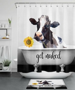 Retro Bathtub Get Naked With Cow Sunflower Farmhouse Shower Curtain For Bathroom 