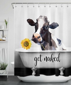 Retro Bathtub Get Naked With Cow Sunflower Farmhouse Shower Curtain For Bathroom