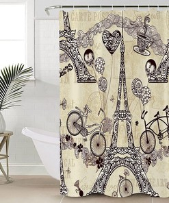 Retro Bicycle Love Heart Balloon Valentines Eiffel Tower Shower Curtain 