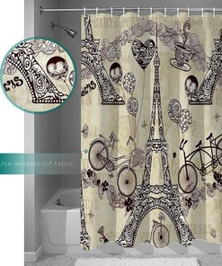 Retro Bicycle Love Heart Balloon Valentines Eiffel Tower Shower Curtain