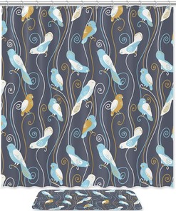 Retro Bird Patterns Shower Curtain - Vintage Bathroom Decor