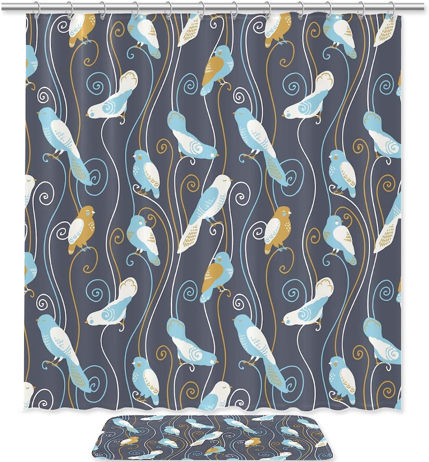Retro Bird Patterns Shower Curtain - Vintage Bathroom Decor