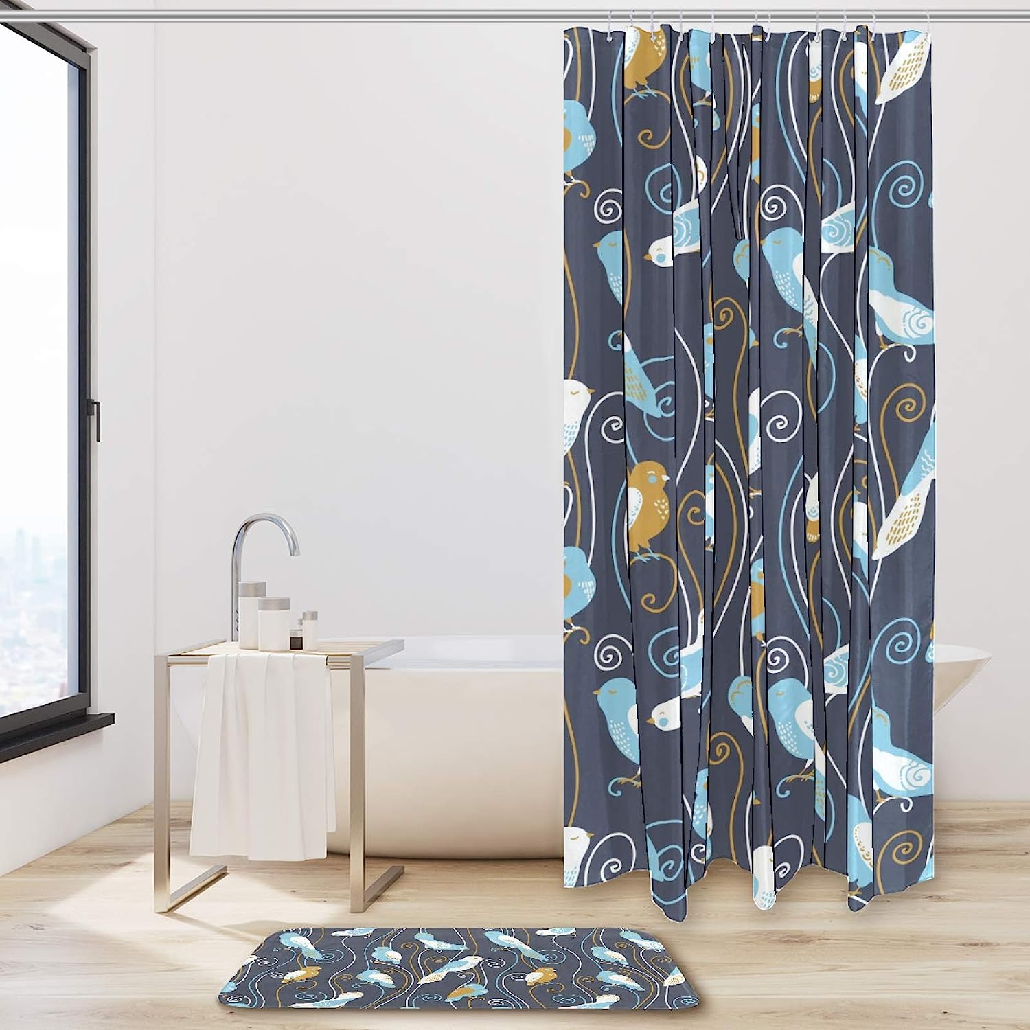Retro Bird Patterns Shower Curtain - Vintage Bathroom Decor