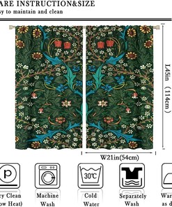 Retro Blackout Curtains With William Morris Floral Art, Botanical Pattern For Living Room Bedroom