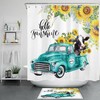 Retro Blue Truck Shower Curtain with Farm Cow and Sunflower for a Nostalgic Touch