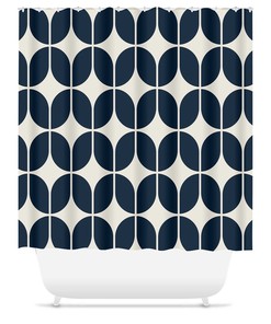 Retro Blue and Beige Geometric Minimalist Shower Curtain, Mid-Century Bath Accessory with Modern Charm