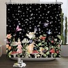 Retro Boho Butterfly Mushroom Tropical Night Shower Curtain - Starry Sky Nature Floral Design