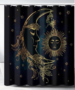 Retro Boho Dreamcatcher Stars Black Summer Vintage Bright Golden Moon Sun Shower Curtain