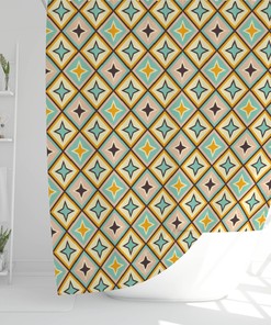 Retro Boho Groovy Stars Shower Curtain - Trendy Bath Curtain for Home Decor Gift