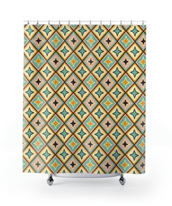 Retro Boho Groovy Stars Shower Curtain - Trendy Bath Curtain for Home Decor Gift
