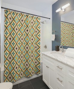 Retro Boho Groovy Stars Shower Curtain - Trendy Bath Curtain for Home Decor Gift