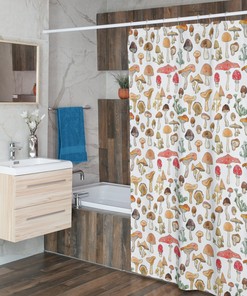 Retro Boho Mushroom Shower Curtain, Vintage Woodland Bathroom Decor with Mid-Century Modern Charm