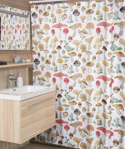 Retro Boho Mushroom Shower Curtain, Vintage Woodland Bathroom Decor with Mid-Century Modern Charm