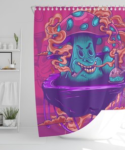 Retro Boho Shower Curtain with Magic Mushroom Design - Add a Hipster Vibe to Your Bathroom. 