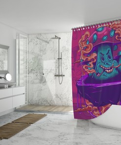 Retro Boho Shower Curtain with Magic Mushroom Design - Add a Hipster Vibe to Your Bathroom.