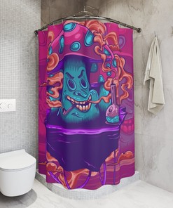 Retro Boho Shower Curtain with Magic Mushroom Design - Add a Hipster Vibe to Your Bathroom.