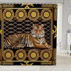 Retro Boho Tiger Shower Curtain for Kids and Adults, Geometric Patchwork Print and Brown Color