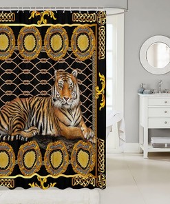 Retro Boho Tiger Shower Curtain for Kids and Adults, Geometric Patchwork Print and Brown Color