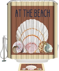 Retro Brown Seashell Summer Theme Waterproof Fabric Shower Curtain