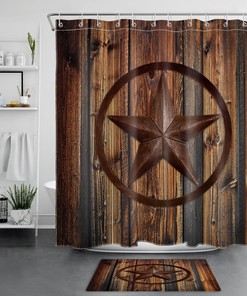 Retro Brown Star Rustic Wooden Board Shower Curtain For Bathroom Accessories