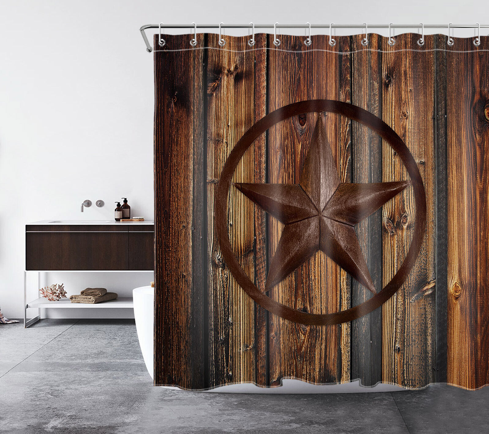 Retro Brown Star Rustic Wooden Board Shower Curtain For Bathroom Accessories - Image 2