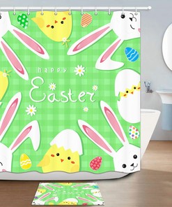 Retro Bunny Plaid Shower Curtain - Spring Wildflower Bathroom Decor
