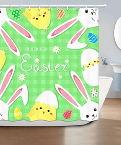 Retro Bunny Plaid Shower Curtain - Spring Wildflower Bathroom Decor