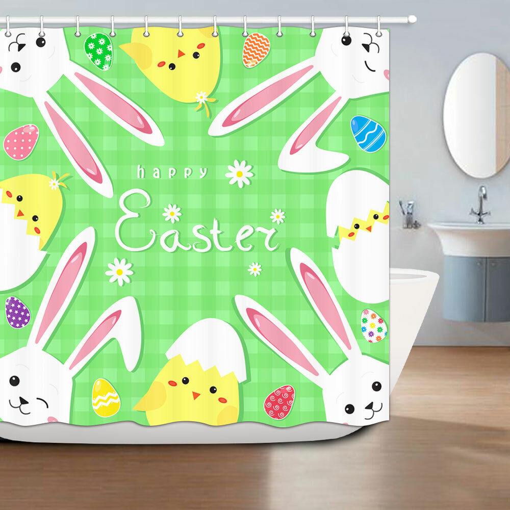 Retro Bunny Plaid Shower Curtain - Spring Wildflower Bathroom Decor