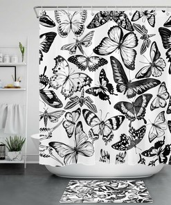 Retro Butterfly Print Animal Shower Curtain For Bathroom