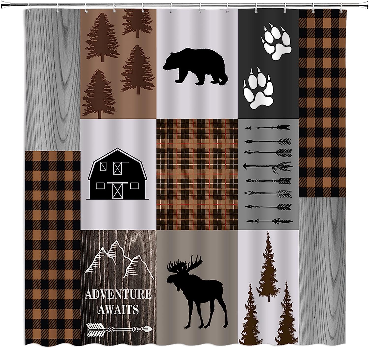 Retro Cabin Bear Shower Curtain Rustic Lodge Hunting Animal Bathroom Decor