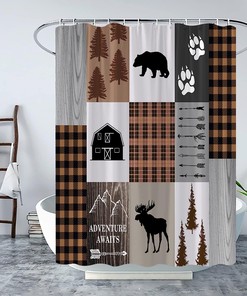 Retro Cabin Bear Shower Curtain Rustic Lodge Hunting Animal Bathroom Decor