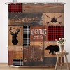 Retro Cabin Shower Curtain Rustic Adventure Bear Deer Hunting Wildlife Plaid Lodge