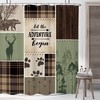 Retro Cabin Shower Curtain Rustic Bear Country Hunting Wild Animal Plaid Farmhouse Bathroom