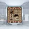 Retro Cabin Wildlife Shower Curtain with Bear Deer Fish Canoe Pinecone Design for a Lodge Themed Bathroom
