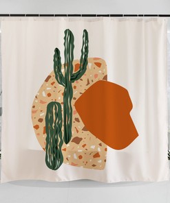 Retro Cactus Tree Art Illustration Shower Curtain For A Desert Feel 