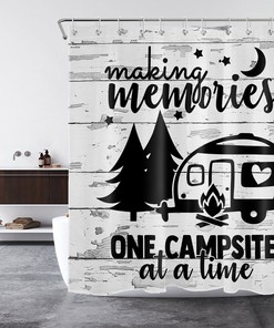 Retro Camper Truck Shower Curtain - Wood Board Black and White Bathroom Decor