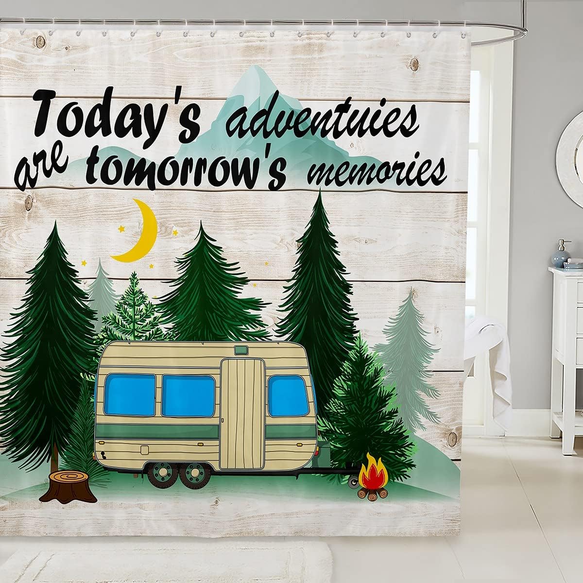 Retro Camper Van Bathroom Curtain For A Happy Camping Experience