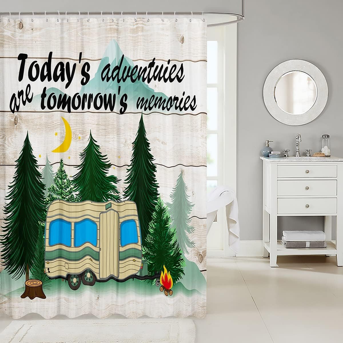 Retro Camper Van Bathroom Curtain For A Happy Camping Experience