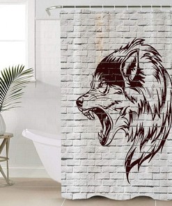 Retro Cartoon Wolf Print Shower Curtain for Bathroom