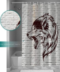 Retro Cartoon Wolf Print Shower Curtain for Bathroom