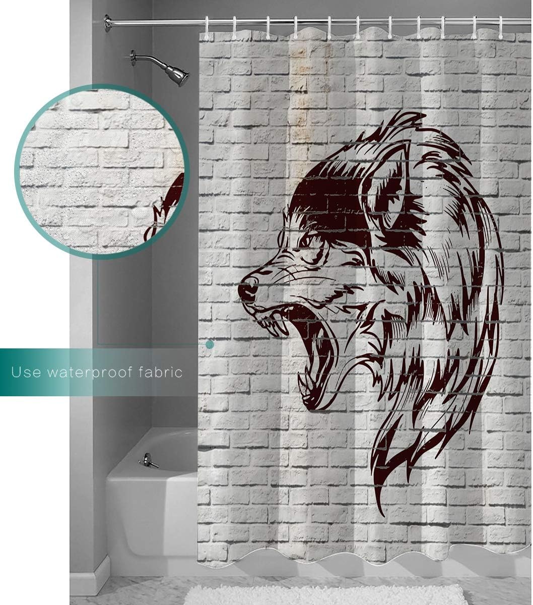 Retro Cartoon Wolf Print Shower Curtain for Bathroom