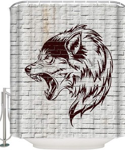 Retro Cartoon Wolf Print Shower Curtain for Bathroom