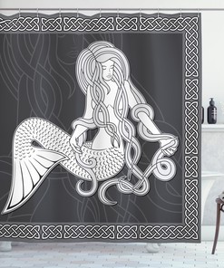 Retro Celtic Borders Mermaid Print Shower Curtain for Bathroom