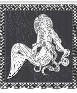 Retro Celtic Borders Mermaid Print Shower Curtain for Bathroom