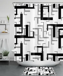 Retro Checkered Geometric Pattern Shower Curtain For Bathroom