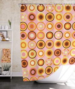 Retro Circles Mid Century Modern Shower Curtain for Vintage Bathroom